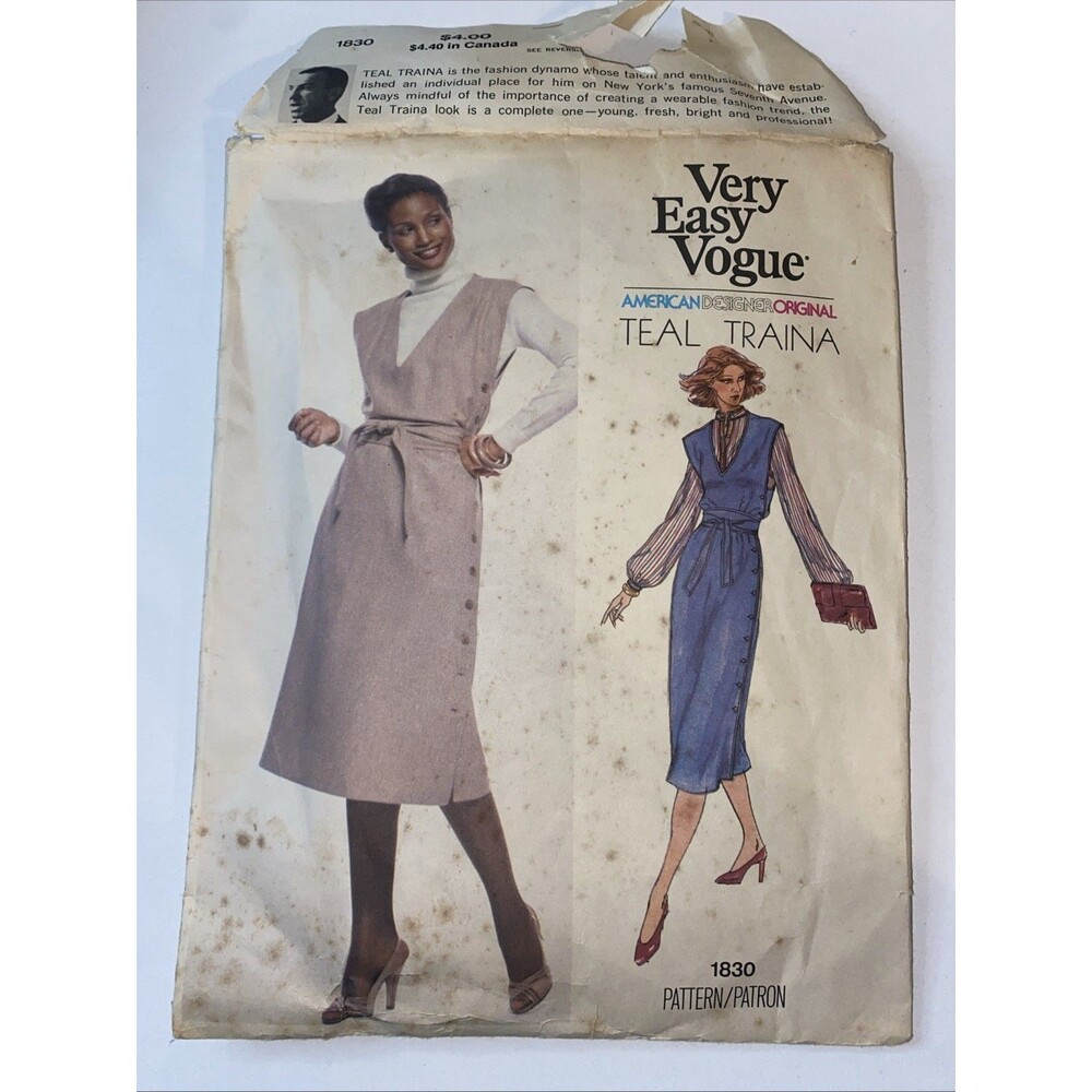 Vogue 1830 Very Easy American Designer Teal Traina Misses Jumper With Belt